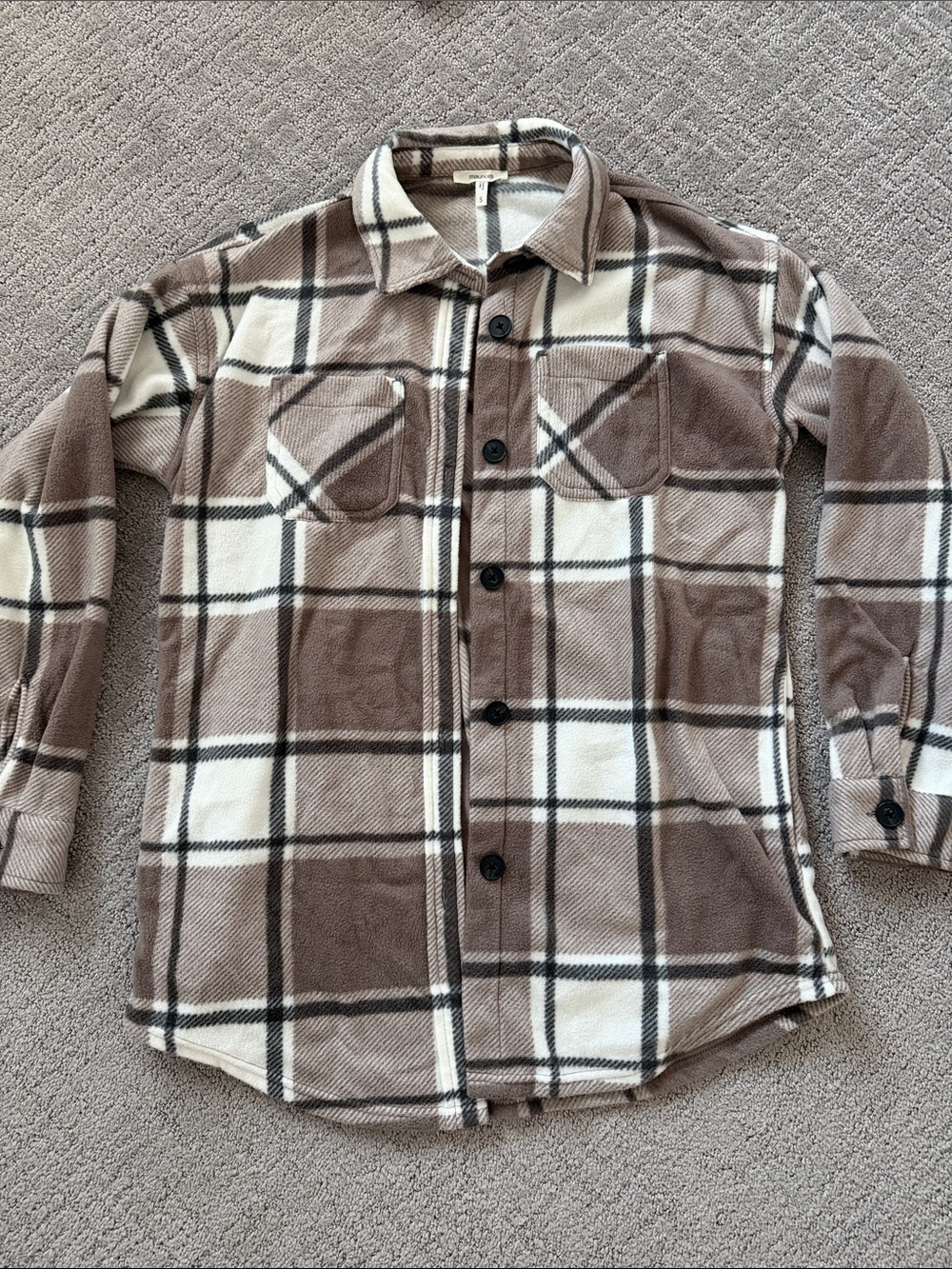 Maurices Brown and Cream Plaid Button-Down Shirt Jacket